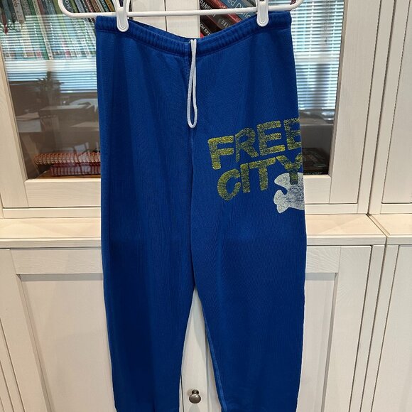 Freecity Blue Track Pants with Yellow and White Logo - Picture 1 of 2